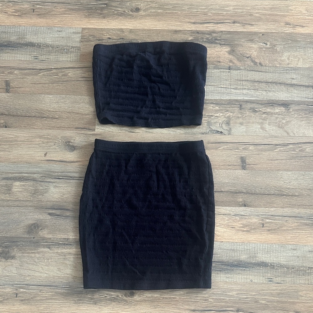 SHEIN Black Tube Top and Skirt Set
